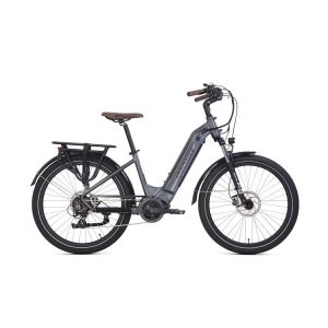 Lyon gris, vélo électrique avec cadre bas pour la ville.