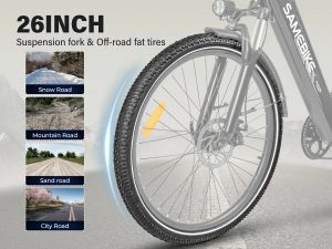 Pneus 26 pouces offrant une excellente adhérence. Conçus pour une stabilité optimale sur routes urbaines et chemins. Jantes en alliage d'aluminium à double paroi pour une durabilité accrue